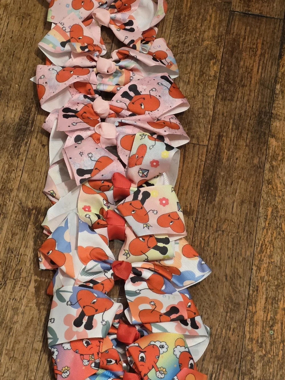 Kids Heart Print Hair Bows - Pink/Red